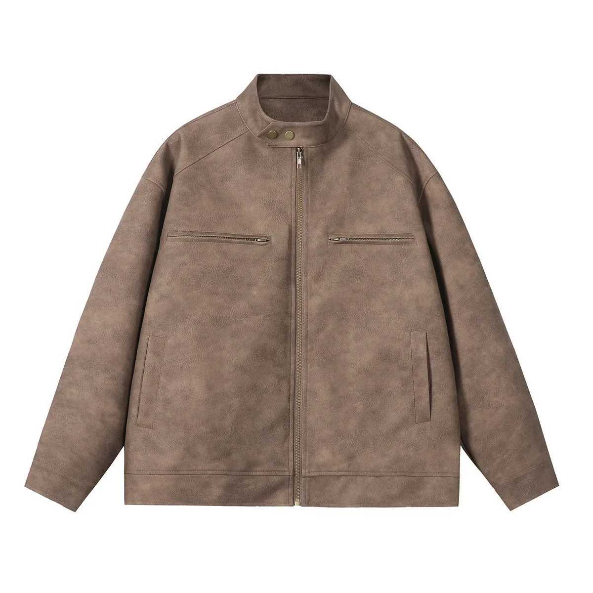 American Style Street Motorcycle Jacket For Men And Women 2024 Autumn New Loose Fit Casual Stand Collar Top Leather ClothingT250311