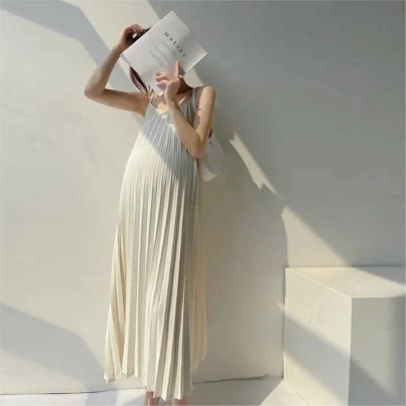 2023 Summer Sleeveless Pregnant Womens Pink Dress Chiffon Skirt Korean version Hanging Strap Skirt Maternity Long Dress LE952T250311