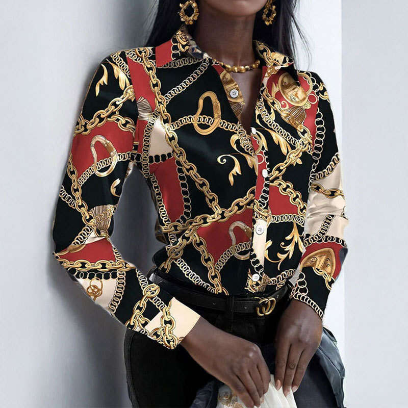 2025 Spring New Women's Casual Style Ethnic Printed Long Sleeved Shirt Top For Women KLMY
