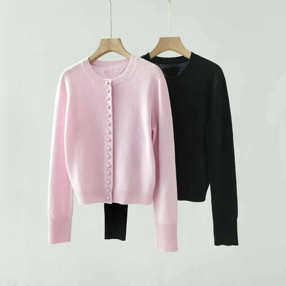 2024 Autumn And Winter New Women's Clothing Triangle Sticker Cloth Home Sweater Bag Buckle Technology Round Neck Cashmere Cardigan Jacket For Wom