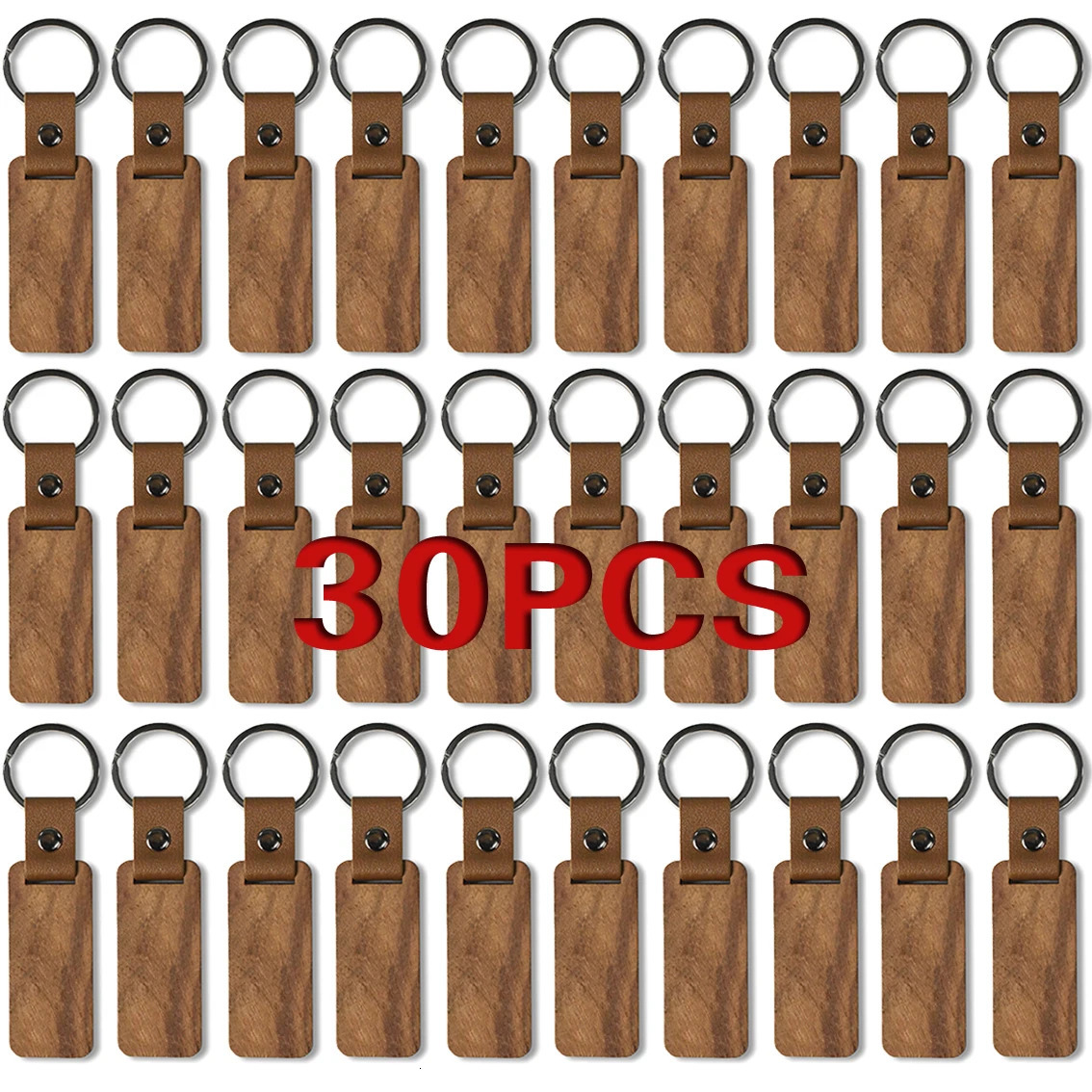 30Pcs DIY Souvenir Keyring Leather Sublimation Blank Wooden Key Chains Keychain 250305