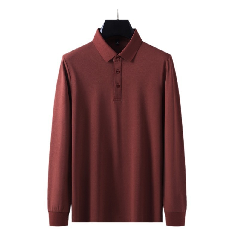 Long sleeved polo shirt for men, business and casual, solid color autumn base shirt, T-shirt, high-end feeling, lapel T-shirt tracksuit