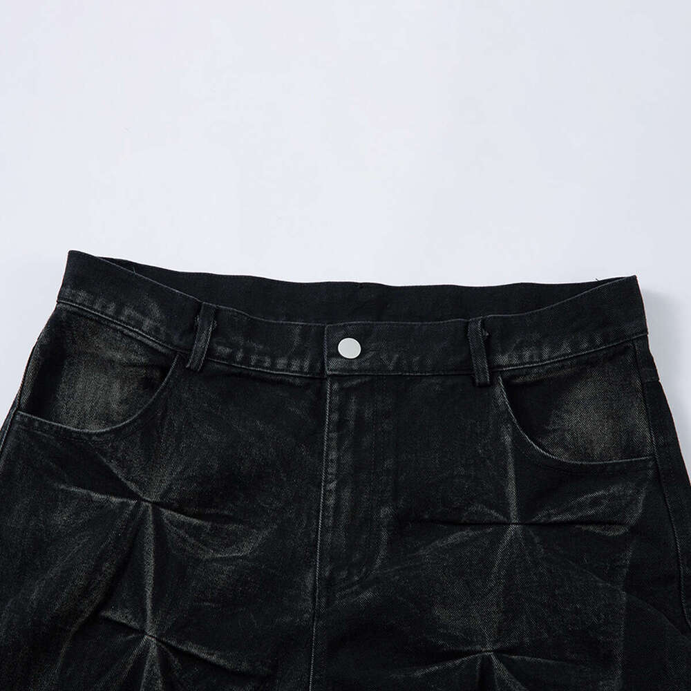 Jiayiku Men's 2025 Spring New American High Street Irregular Wrinkle Washed Jeans RO Style Wide Leg Pants