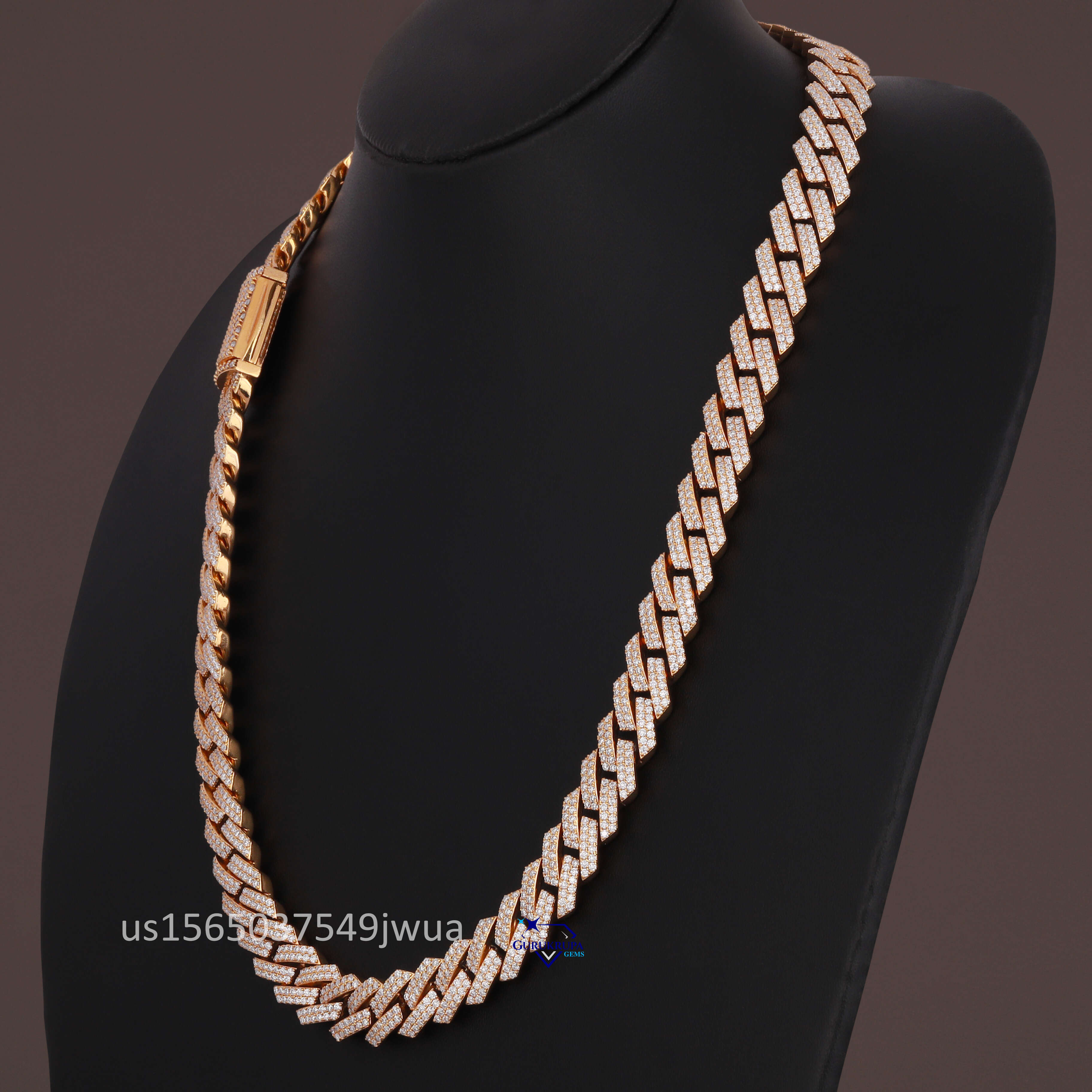 Fashionable Iced Out 14KT Solid Yellow Gold Jewelry Moissanite Dia Cuban Chain Men Necklace for Women