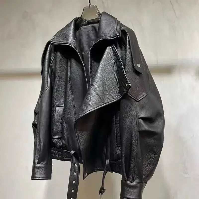 Korean Fashion Black Leather Jacket Women Clothing Autumn/Winter New Loose Casual Coat PU Leather Motorcycle Jacket Women TopsT250311
