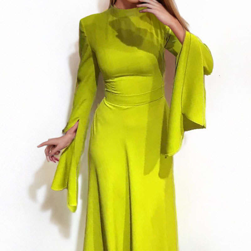 Women's 2025 Year New Style Elegant Solid Color Half High Collar Lotus Leaf Sleeve Dress KLMY