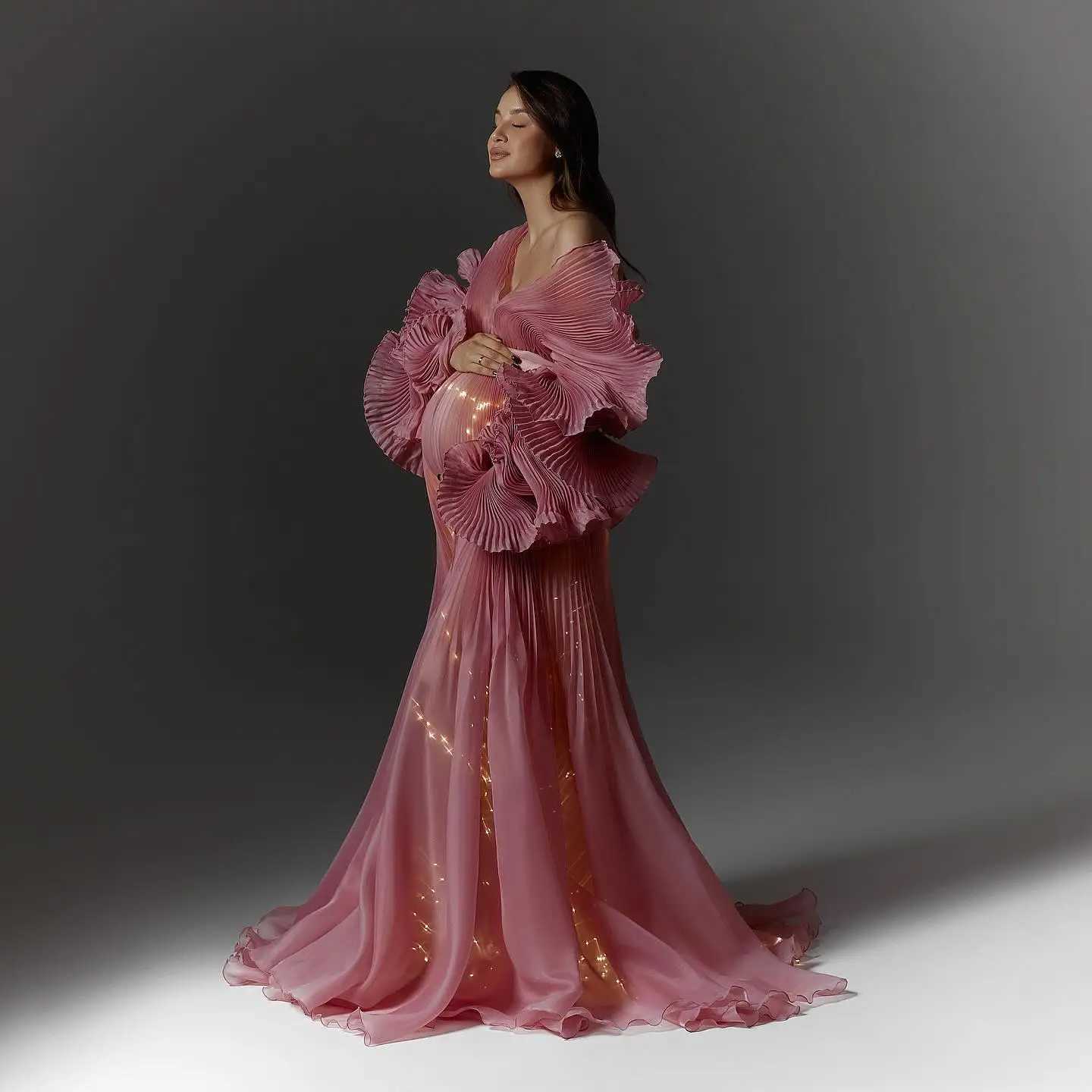 Beautiful Pink Pleated On Pregnant Women Dresses To Photoshoots Pretty A-line On Robe Maternity Dress X250224
