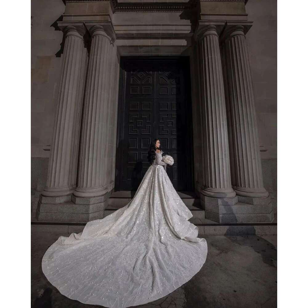 Elegant Dresses with Sequins, Exquisite V Neck, Pearls, Mermaid, Beading, One Shoulder, Wedding Dress