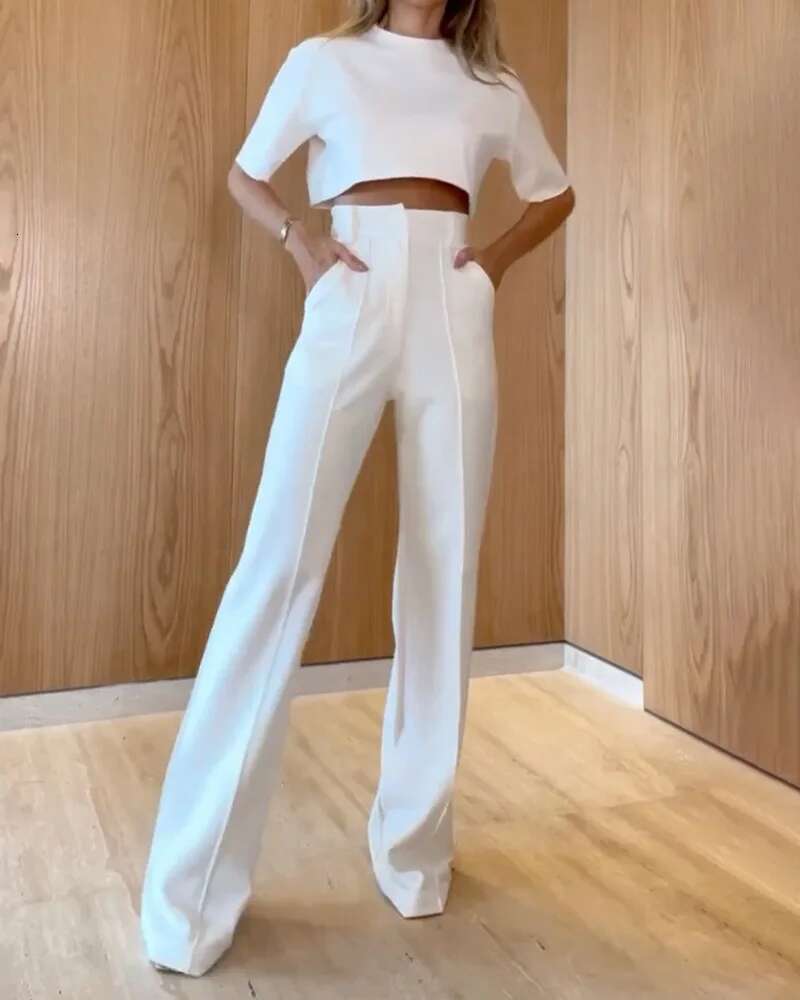 Summer Temperament Commuter Solid Color Short-Sleeved Pants Fashion Casual Suit Women's Two Pieces Set New In Matching