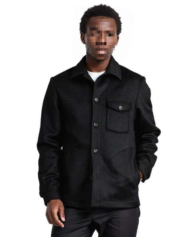 2024 Autumn/Winter New Men's Multi Pocket Single Breasted Solid Color Woolen Coat