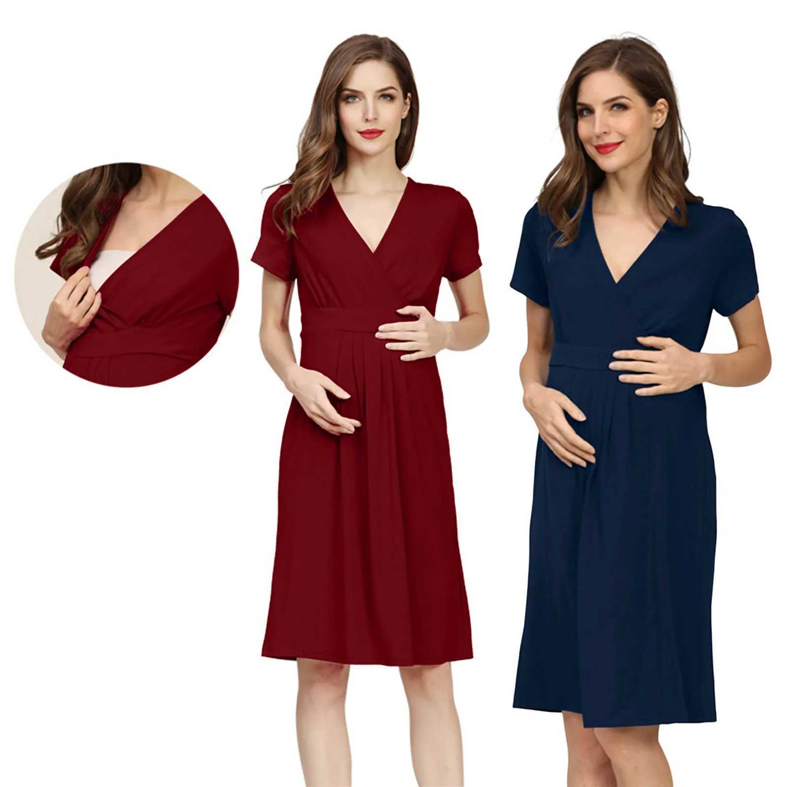 New Breastfeeding Nightwear Women Pregnant Maternity Short Sleeves Nursed Tanks Dress Belt For Lace Engagement Dress T250311