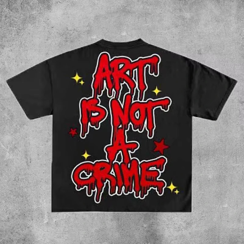 Art Is No Crime But Fly Rich Graphic Cotton T-shirt for mens Y2K summer short sleeved retro oversized T-shirt for womens top 250310