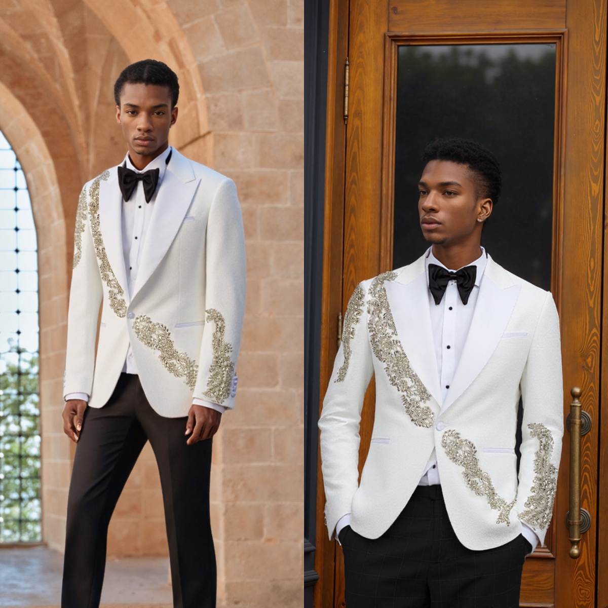 Stylish Wedding Tuxedos Single Breasted Crystal Men Suit Peaked Lapel 2 Piece Set Jacket Pants Groom Business Blazers Customized