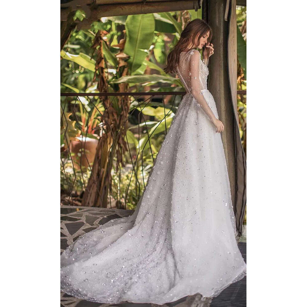 Sleeves Long Wedding Dresses With Rhies Crystals Mor Beading Backless Ball Gown Elegant Arabric Dubai Bridal Gowns