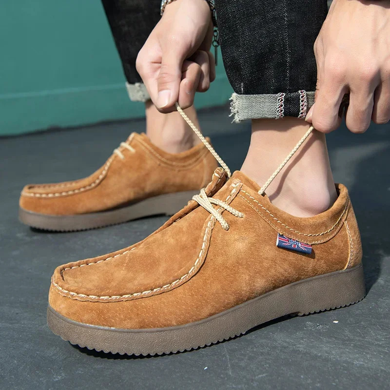 Autumn Men Casual Shoes Suede Leather Work Shoes Male Lace-up Flats Sneakers Platform British Business Party Dress Shoes 38-44 250310