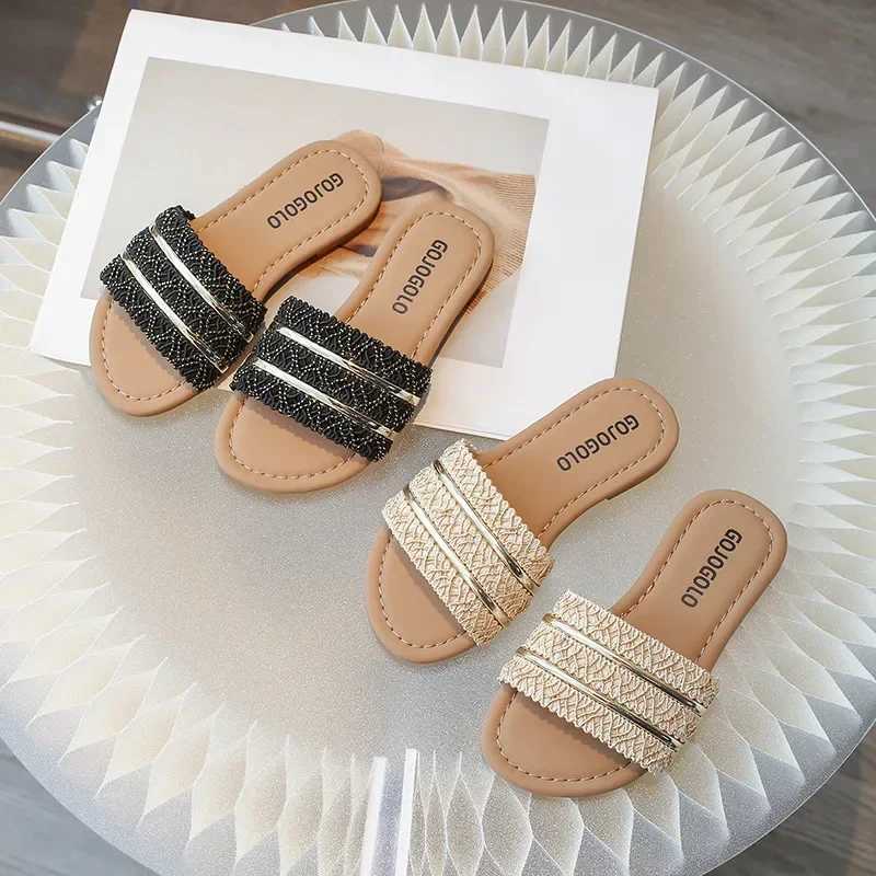 Girls Ethnic Style Outdoor Slippers Summer New Girls Fashion Slippers Flats Open Toe Flip TopT250311