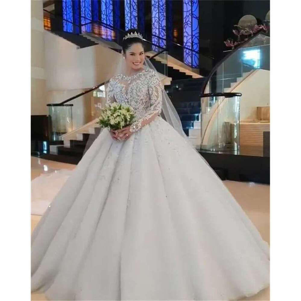 Pcs One Urious Beadings Appliques Ball Gown Wedding Dresses Sexy Sheer Sleeves Beads Ruched Long Train Bridal Gowns