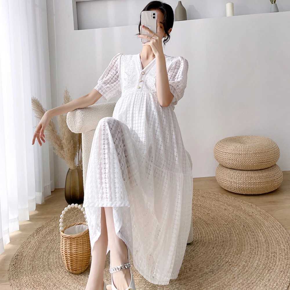 Maternity Dresses Lace Pregnant Women Clothes short sleeve pregnancy photoshoot dress korean fashion vestidos de fotografiaT250311