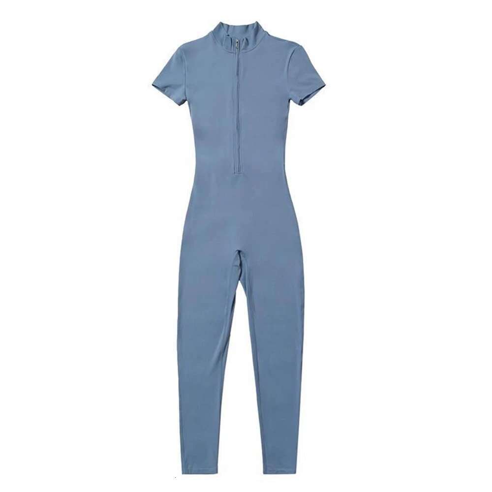Womens Jumpsuits Short Sleeve Yoga Thin Slim Fit Stretch One Piece Romper Sexy Fiess Female Sportwears Tight Zipper Ladies