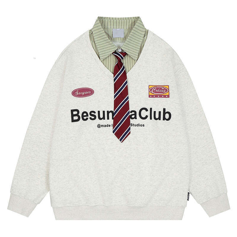 American High Street Fake Two Piece Polo Tie Hoodie For Men Women Spring And Autumn New Loose Korean Lazy College Style Coat
