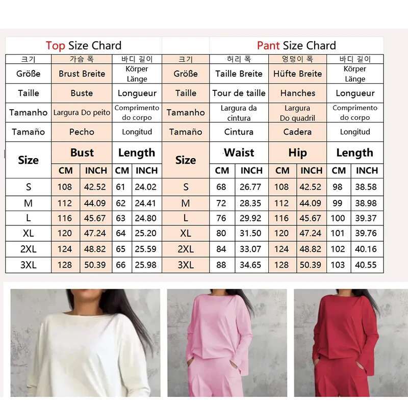Two Piece Set For Women Long Sleeve O Neck Tops Elastic Waist Pants Solid Fashion Casual Sportswear 2025 Spring Pant Suit