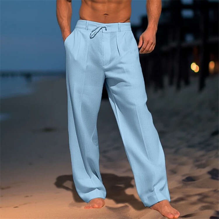Men's en summer beach pants, front pocket, solid color, comfortable, breathable, casual, daily vacation basic style, 2025 new casual versatile fa