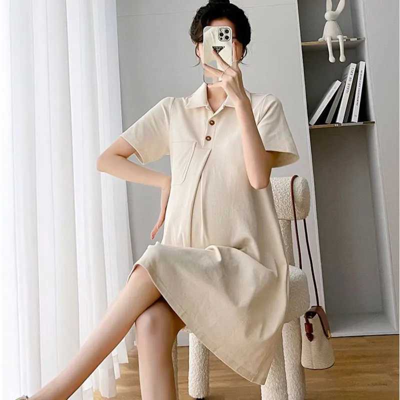 New Womens Pregnant Dress Summer Polo Collar Dress for Women Fashionable Short-sleeved Casual Outdoor DressT250311