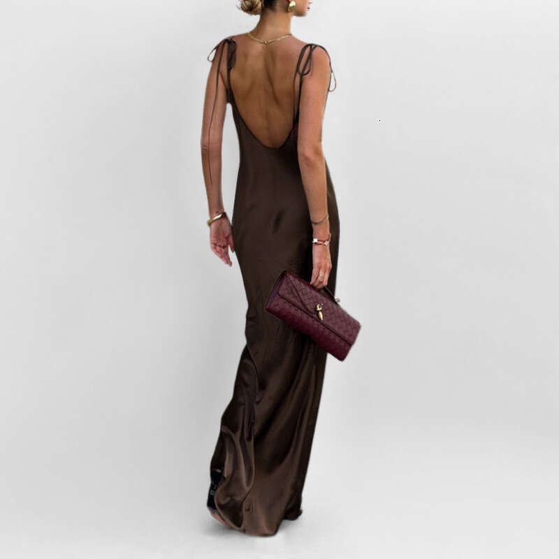 2025 Spring New Women's Clothing Elegant Strap Solid Color Backless Dress For Women KLMY