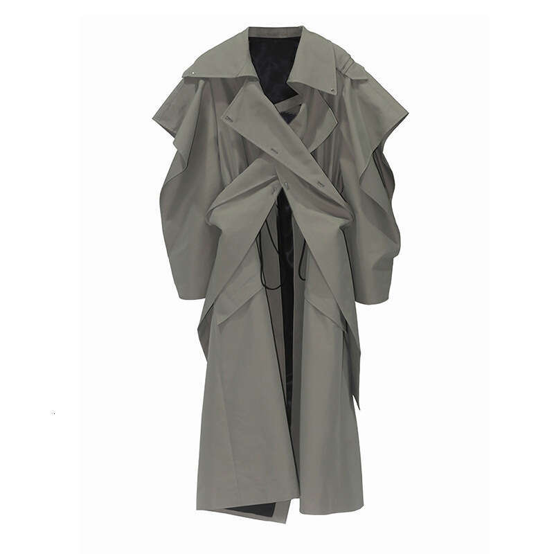 Wind Heavy Industry Deconstructed Design Windbreaker Spring New Cloak With Thickened Waist And Loose Flip Collar Long Coat