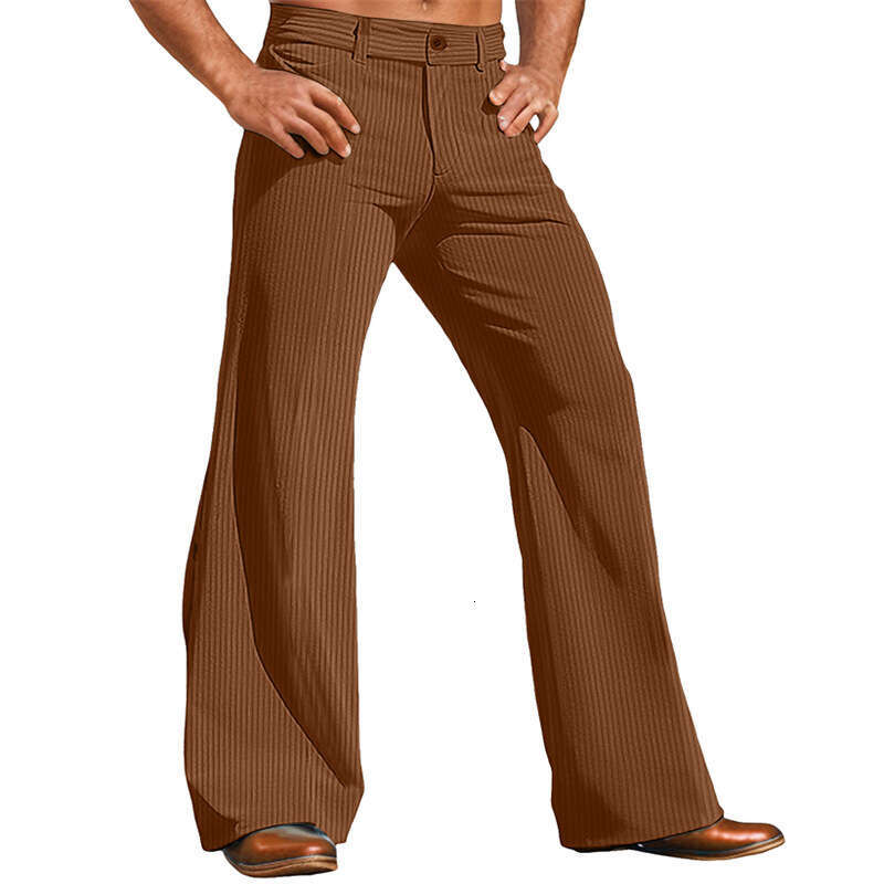 Men's horn outdoor corduroy wide leg plus size fashionable solid color pants 2025 new casual versatile fashion clothing