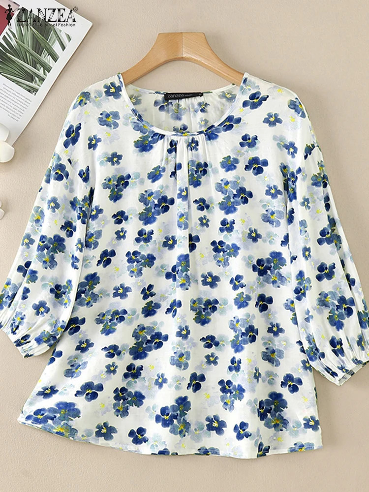 ZANZEA Summer Flower Printed Shirt Womens Bohemian Tuned Top Casual Short Sleeve Blusas Loose Chemical Fashion Holiday 250311