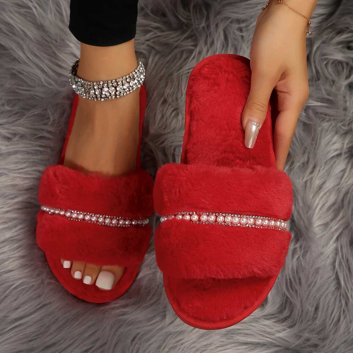 2023 Winter New Womens Slippers Non slip Casual Indoor Flat Shoes Womens Warm Shoes Solid Color Fi Womens SlippersXJ250311