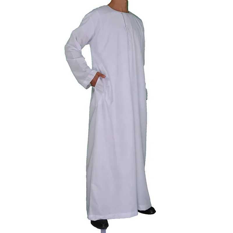 Islam Qamis Man Morocco Thobes for Muslim Men Clothing Arabic Djellaba White O Neck Long Sleeve Shirt Prayer Dress Saudi CaftanXJ250310