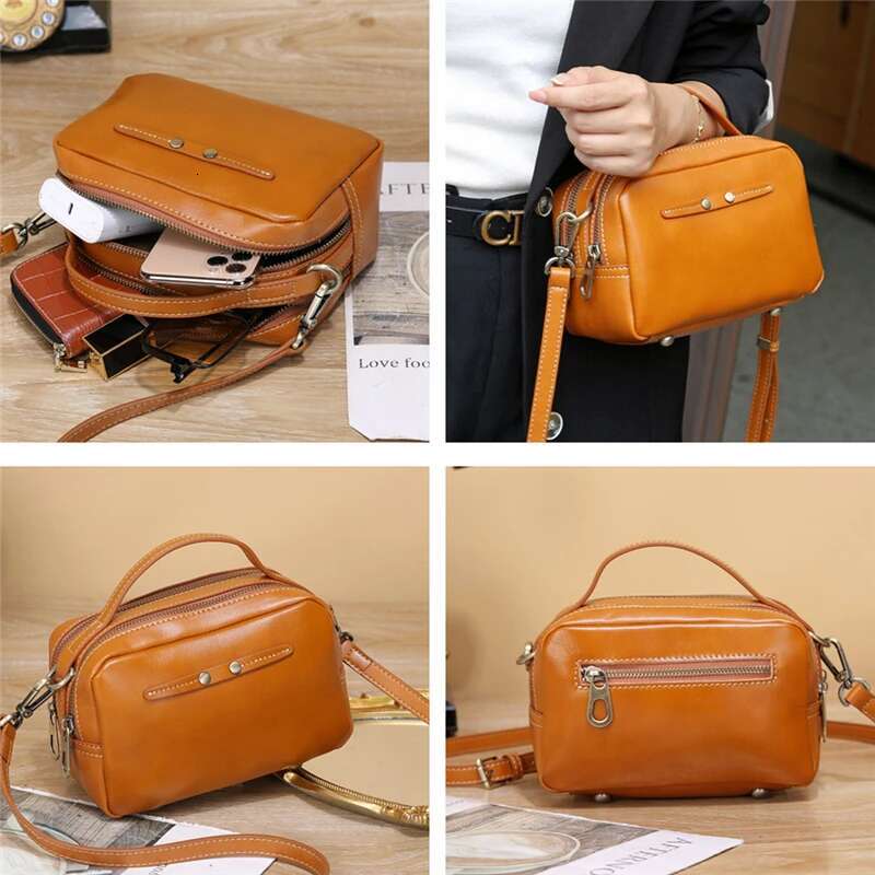 Burminsa 100% Cowhide Genuine Leather Small Crossbody Bags For Women 2025 Designer Shoulder Purses Square Ladies Handbags