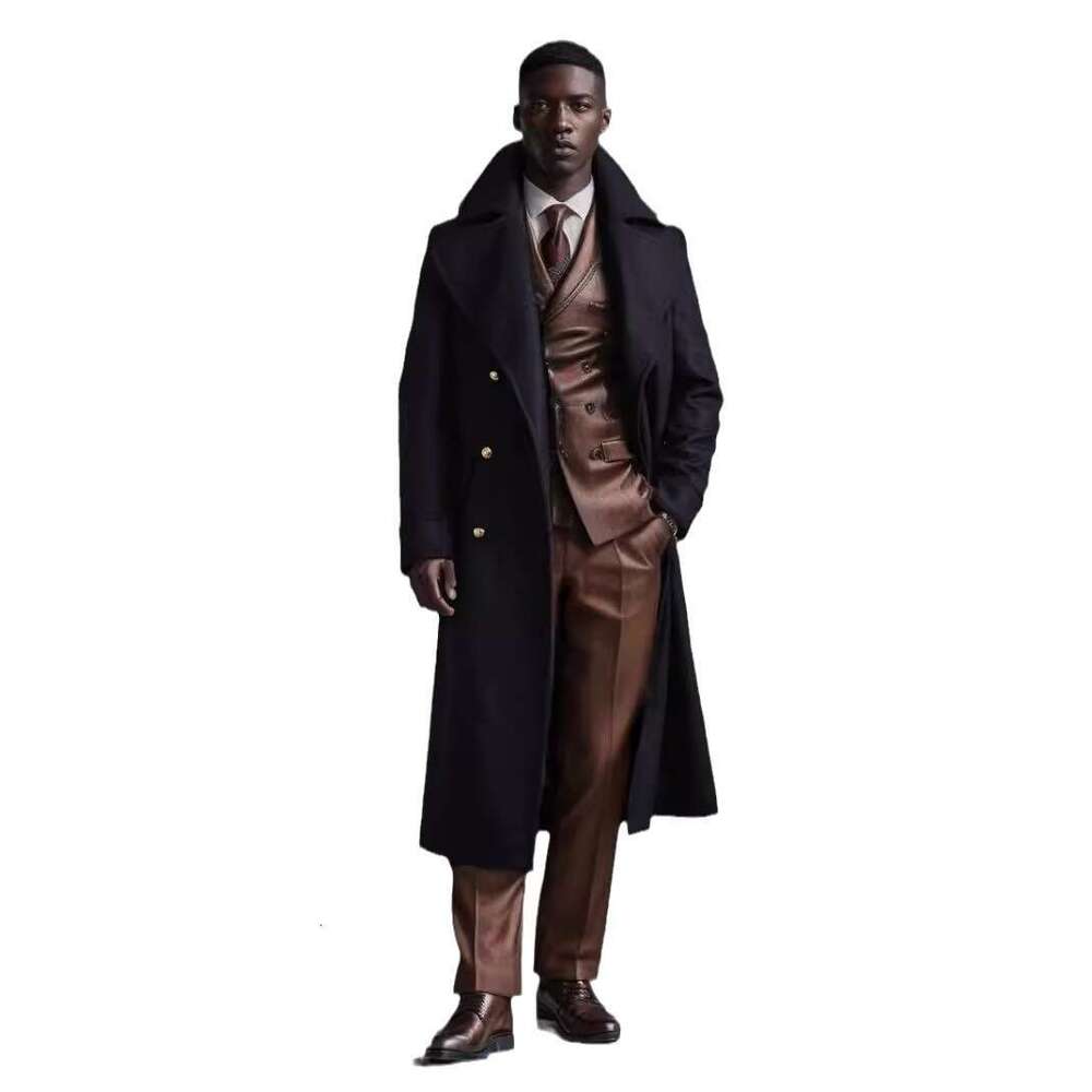 2024 Autumn And Winter Men's Woolen Extra Long Coat, Knee Length Fashion Jacket