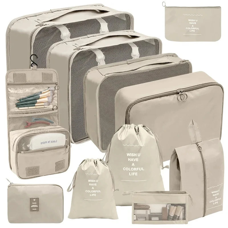 78910 Pcs Set Travel Organizer Storage Bags Suitcase Packing Cubes Set Cases Portable Luggage Clothes Shoe Tidy Pouch Folding 250311