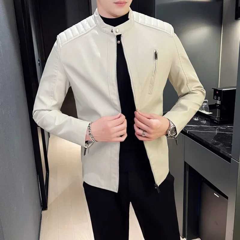 New Mens Autumn and Winter Collar Fashionable Workwear Motorcycle Leather Jacket Casual Trend PU Leather JacketT250311