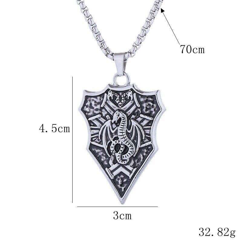 Dragon Knight Badge Shield Necklace Trendy Punk Titanium Steel Personalized Men's Hip Hop Pendant Sweater Chain