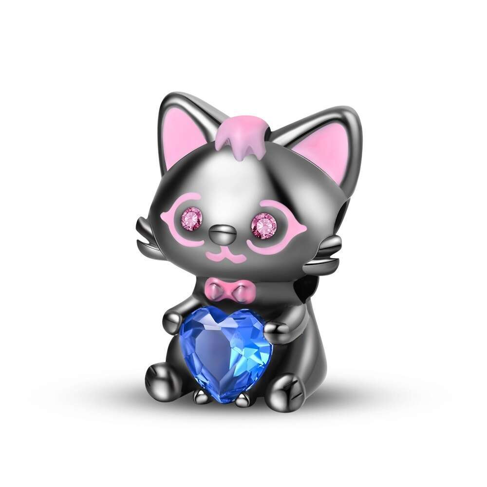 Hot Selling New Cartoon Blessing Series 925 Silver Charms Lucky Black Cat Squirrel Little Lamb Dragon Treasure Charm bead fit bracelet DIY for women J