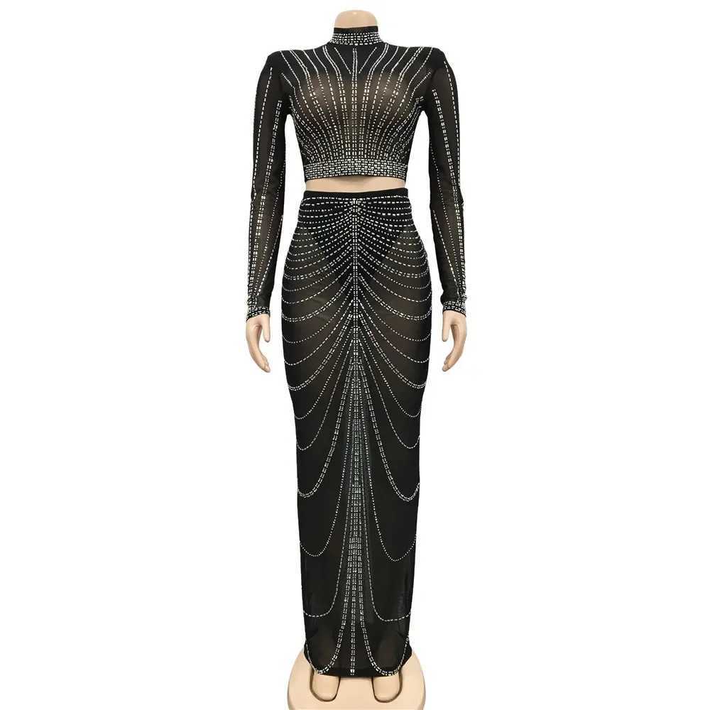Tulle Hot Fix Crystal Maternity Photoshoot Dress Set Rhinestone Stretchy Pregnancy Photography Outfit Cut Out Women Evening Gown X250224