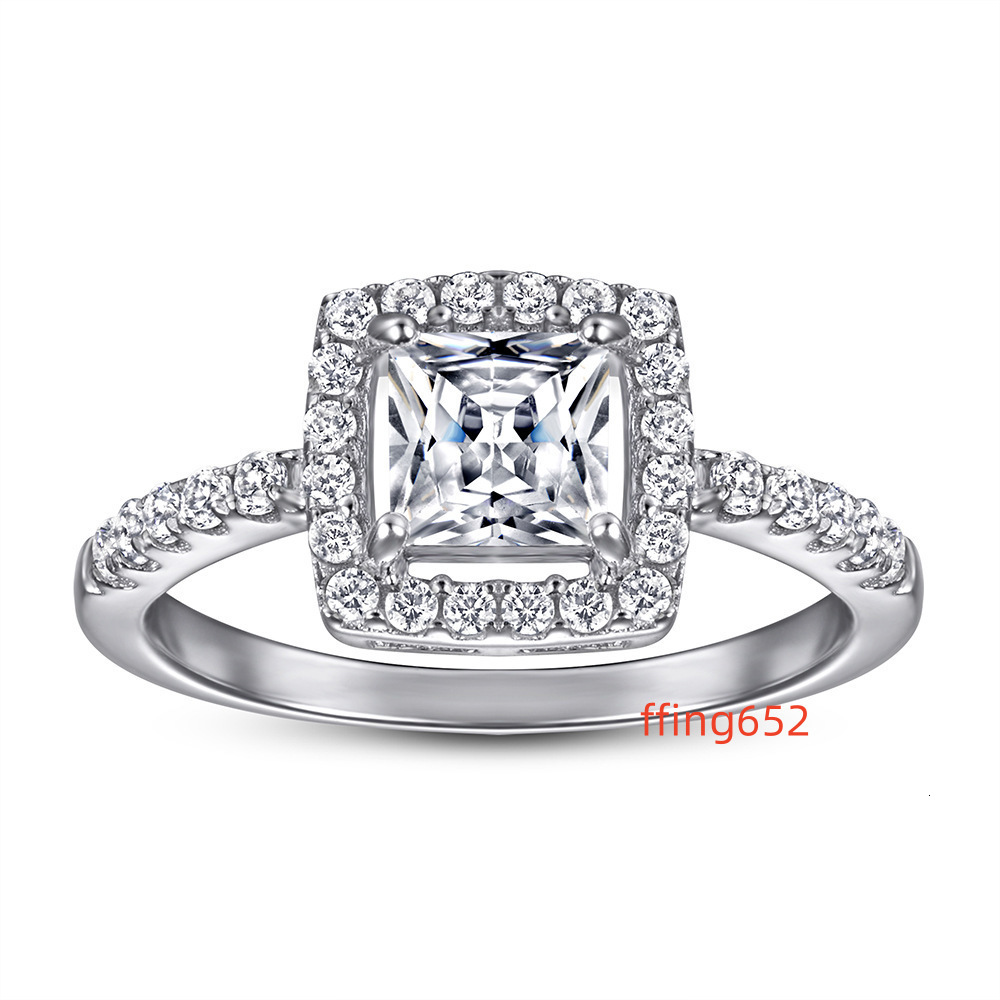 Goldstones Jewelry Halo Ring 0.8ct Square VVS Moissanite Ring Siver Color Fine Jewelry Rings