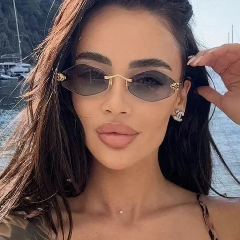 ZXIAC Fashion Rimless Frame Sunglasses Women Wolf Head Sun Glasses Men Frameless Metal Thin Leg Shades UV 250311