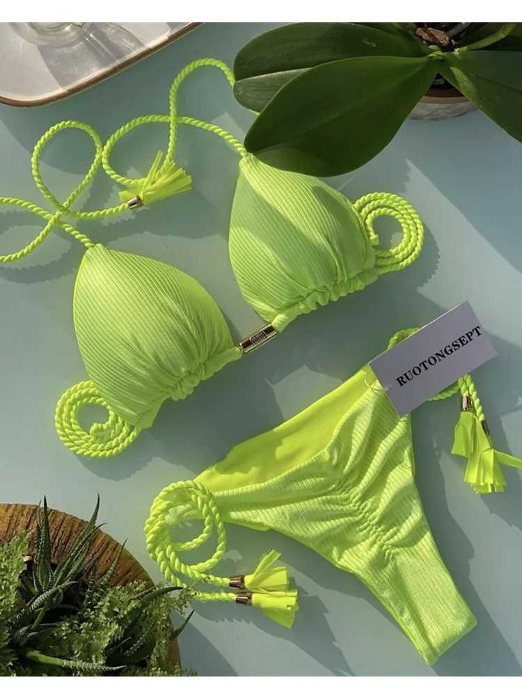 New Women Bikini Backless Rope Triangle Swimsuit Multicolor T250602