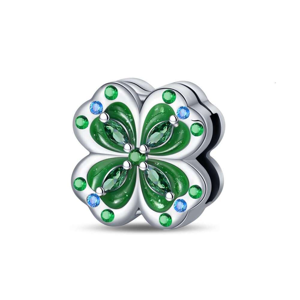 925 Sterling Silver Charm Flat Buckle Four Leaf Clover Eye Sun Hanging Bead DIY Jewelry Accessories Fit silver Snake Bracelet For women jewelry gift