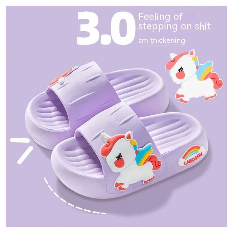 Childrens Slippers Summer Girls Indoor Home Soft Bottom Cartoon Cute Unicorn Baby Little Girl Stepping Shit Feeling SlippersT250311
