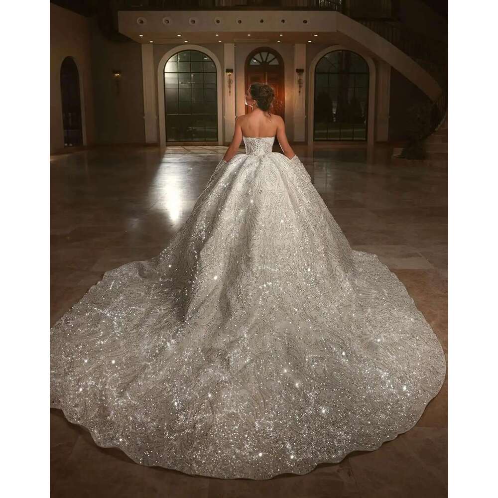 Sweetheart Beads Ball Gown Sexy Wedding Lace Bridal Dresses Glitter Fringed Mariee Robe