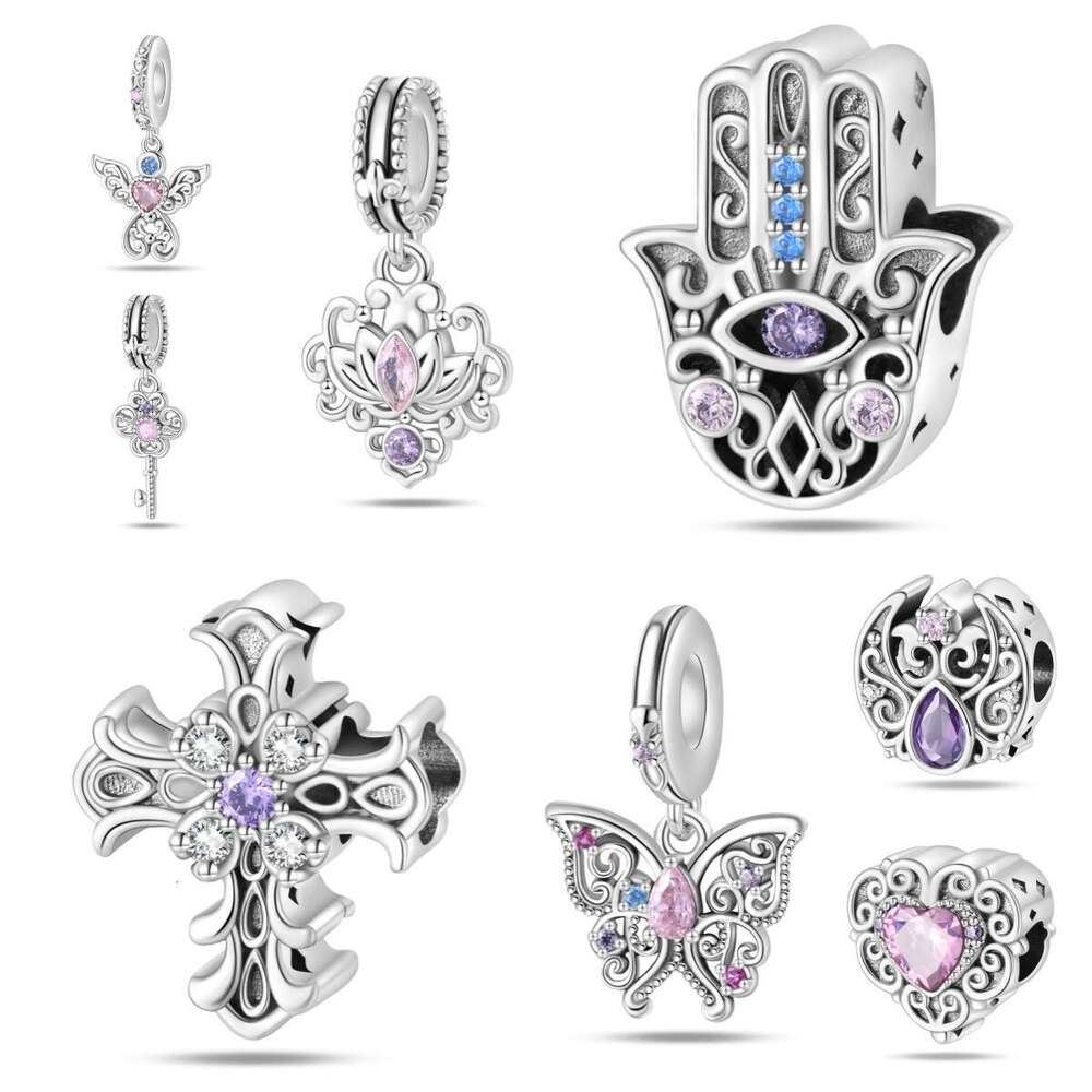 925 Sterling Silver Romantic Charms Classical Butterfly Cross Key Pendant Bead DIY Jewelry Accessories Bracelet