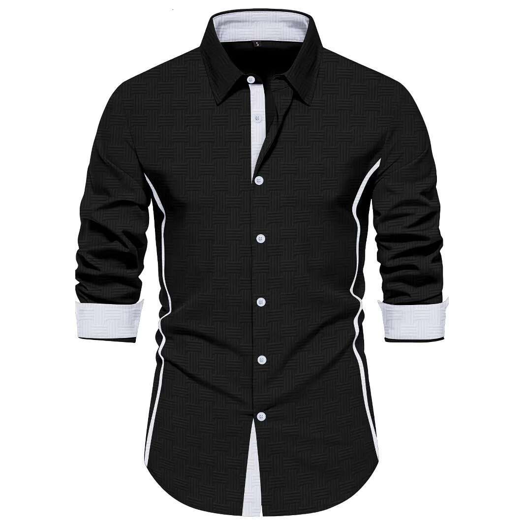 Explosive New Fashion Men's Jacquard Collocation Color Casual Long-Sleeved Shirt