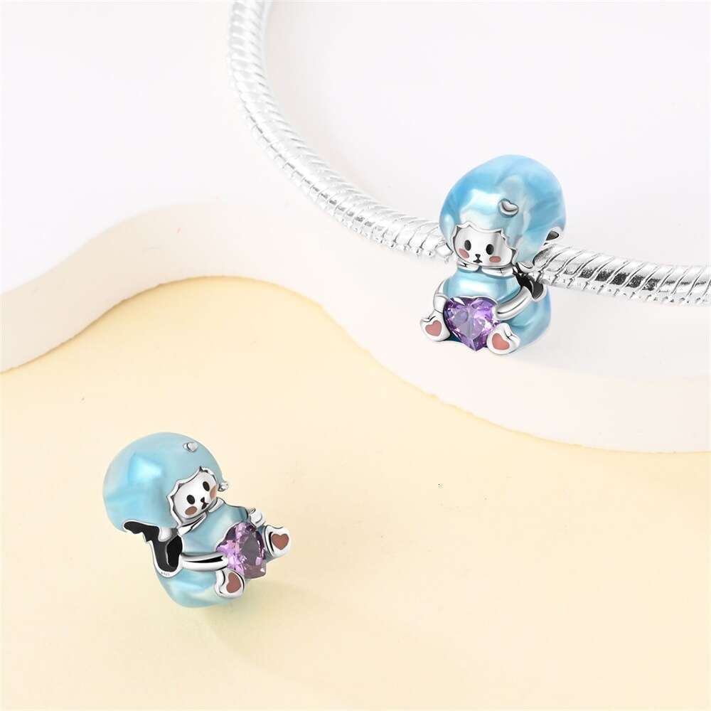 Hot Selling New Cartoon Blessing Series 925 Silver Charms Lucky Black Cat Squirrel Little Lamb Dragon Treasure Charm bead fit bracelet DIY for women J