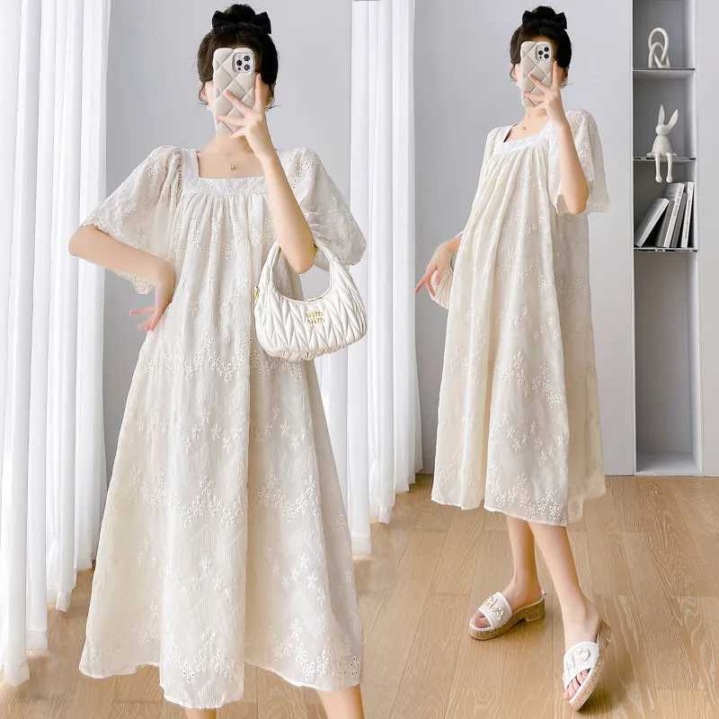 Maternity Dresses Summer Clothes for Pregnant Women Fashion Contrast Loose Fitting Mid-length Womens Casual Pregnancy ClothingT250311